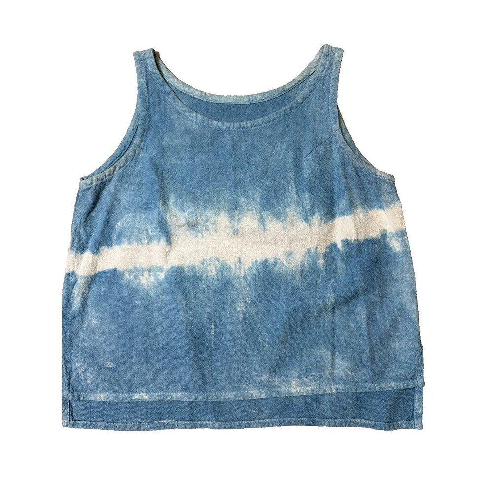 Handmade Linen Tank Top Tie Dye Shibori Coastal Boho Greek Summer Minimal S